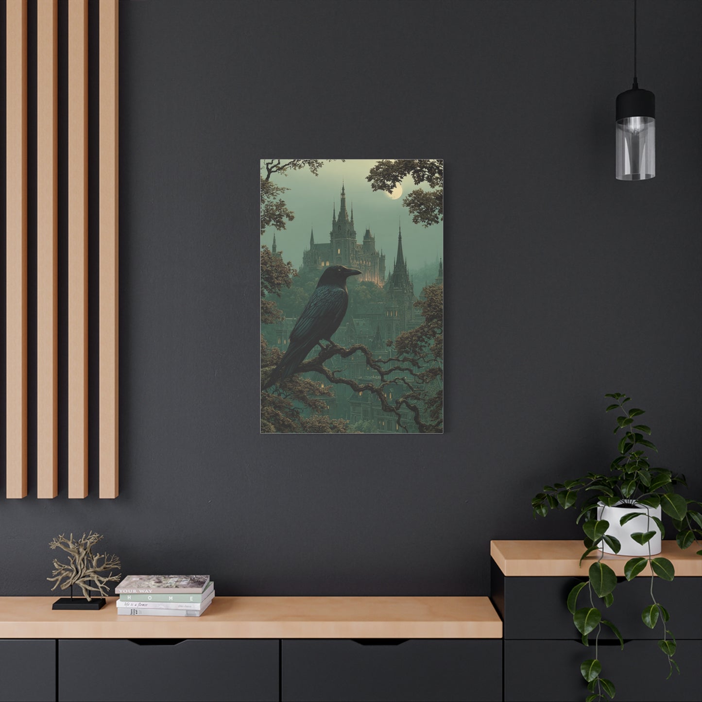 Raven Before Gothic Castle Wall Art & Canvas Print