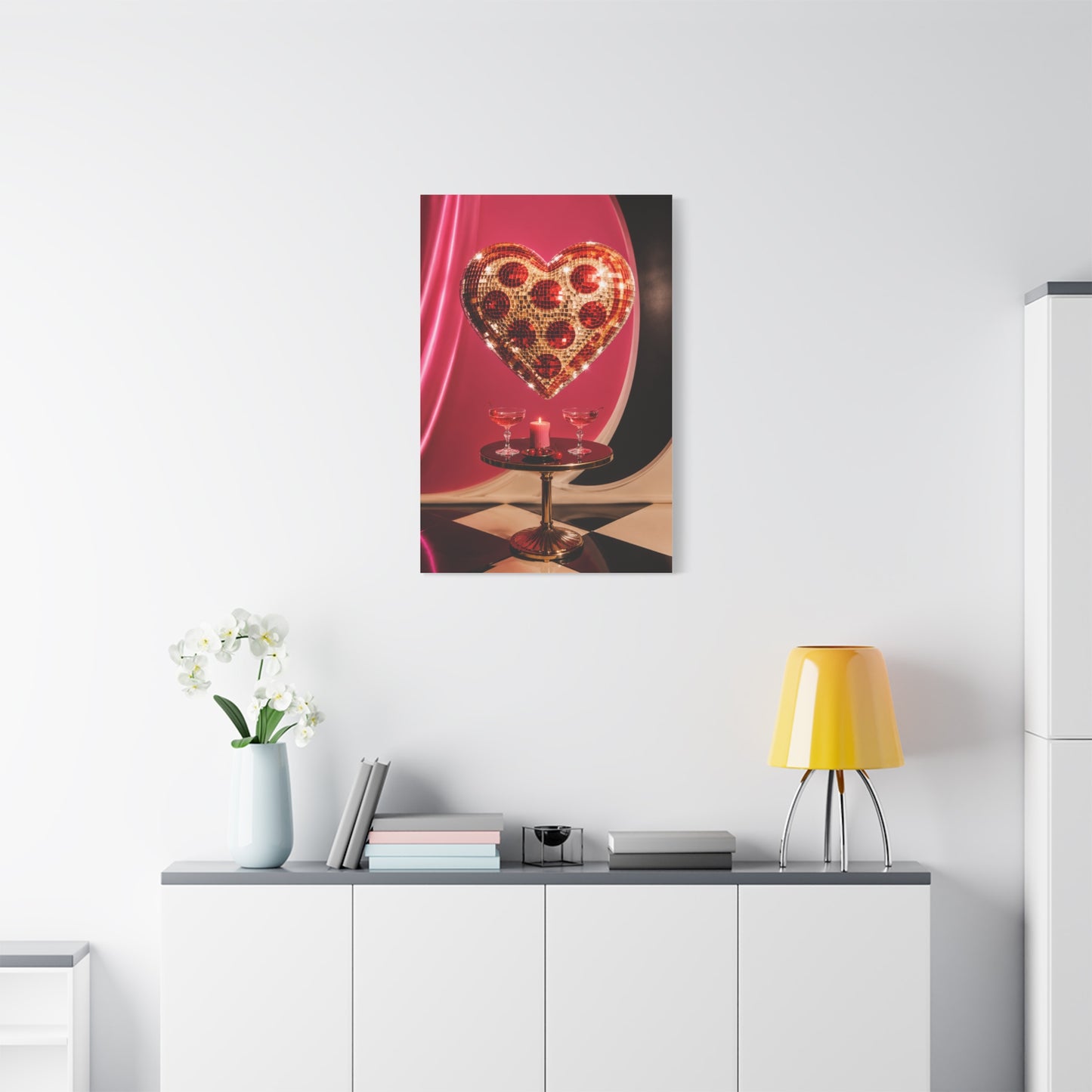 Disco Heart Cocktail Romance Scene Wall Art & Canvas Print