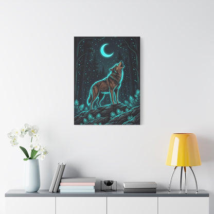 Moonlit Forest Wolf Neon Outline Scene Wall Art & Canvas Print