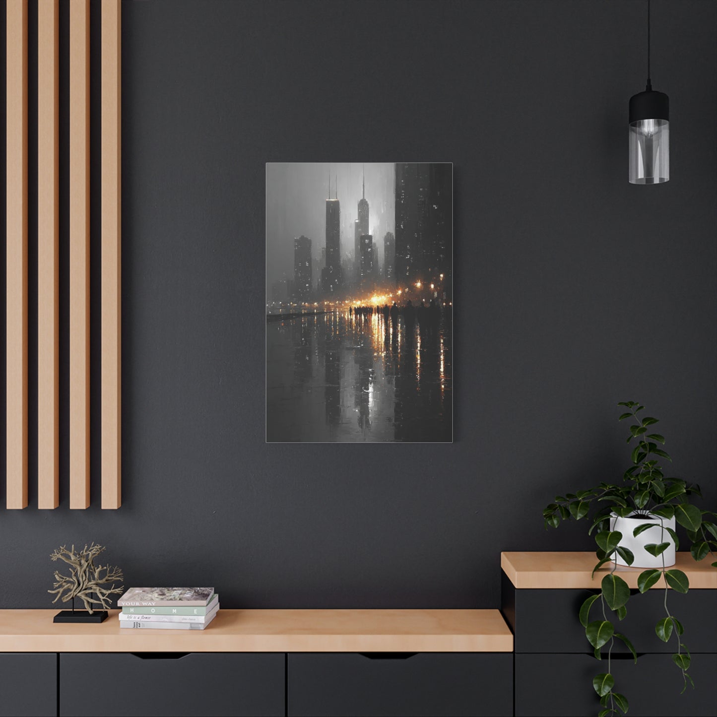 Rainy City Reflection Abstract Wall Art & Canvas Print