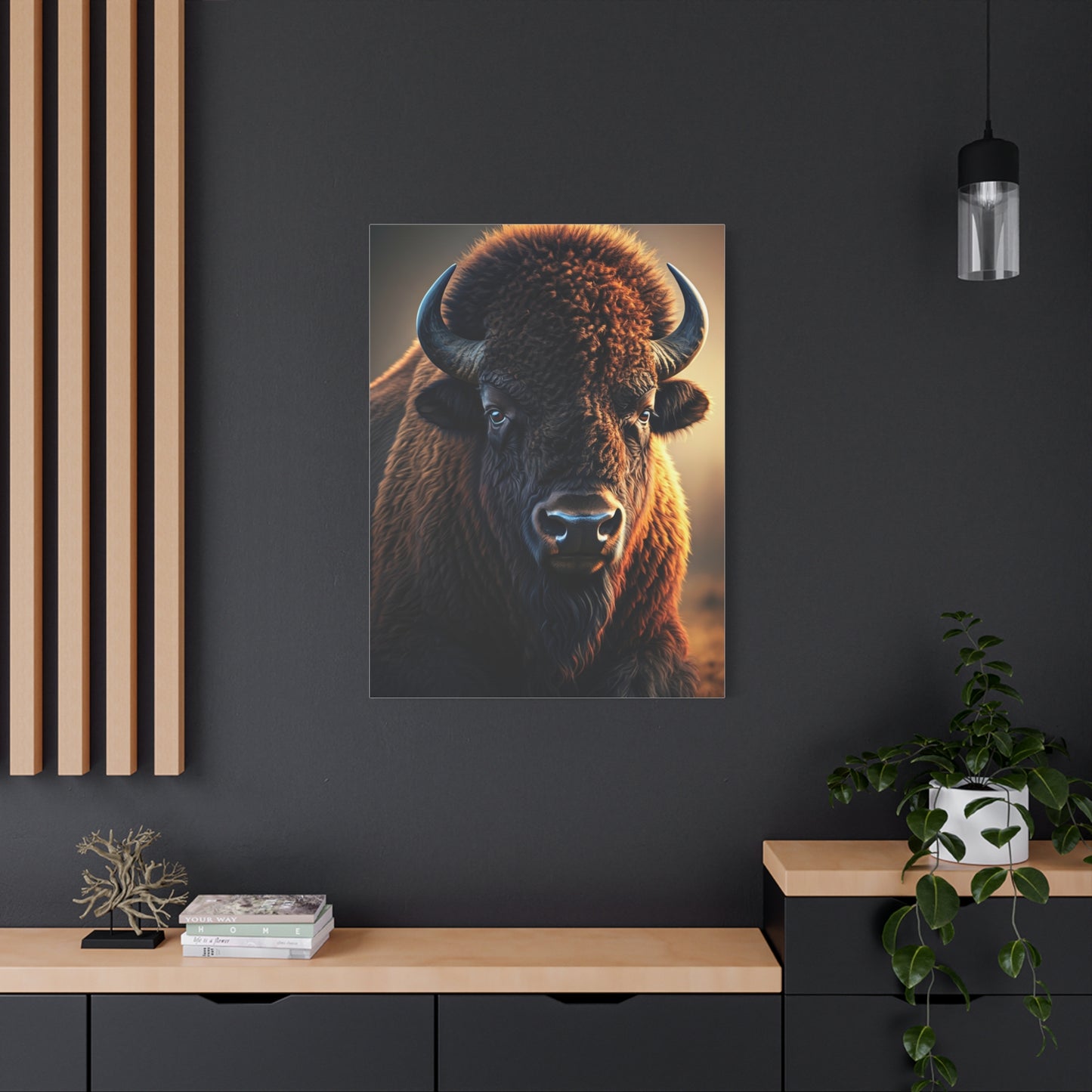 Golden Prairie Rim-Lit Bison Portrait Wall Art & Canvas Print