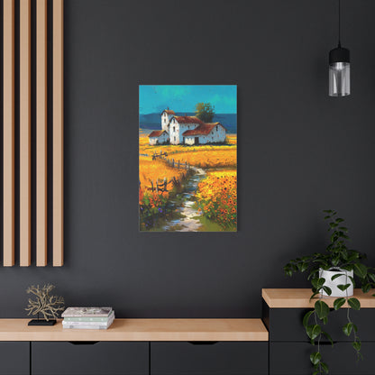 Sunflower Farmhouse Field Landscape Wall Art & Canvas Print