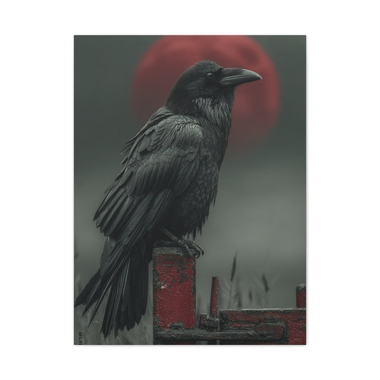 Raven Beneath the Crimson Moon Wall Art & Canvas Print