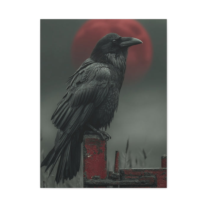 Raven Beneath the Crimson Moon Wall Art & Canvas Print