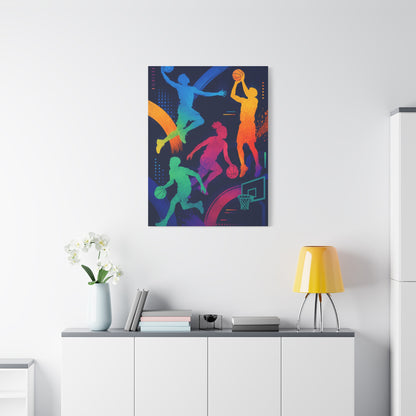 Rainbow Basketball Silhouette Sports Wall Art & Canvas Print