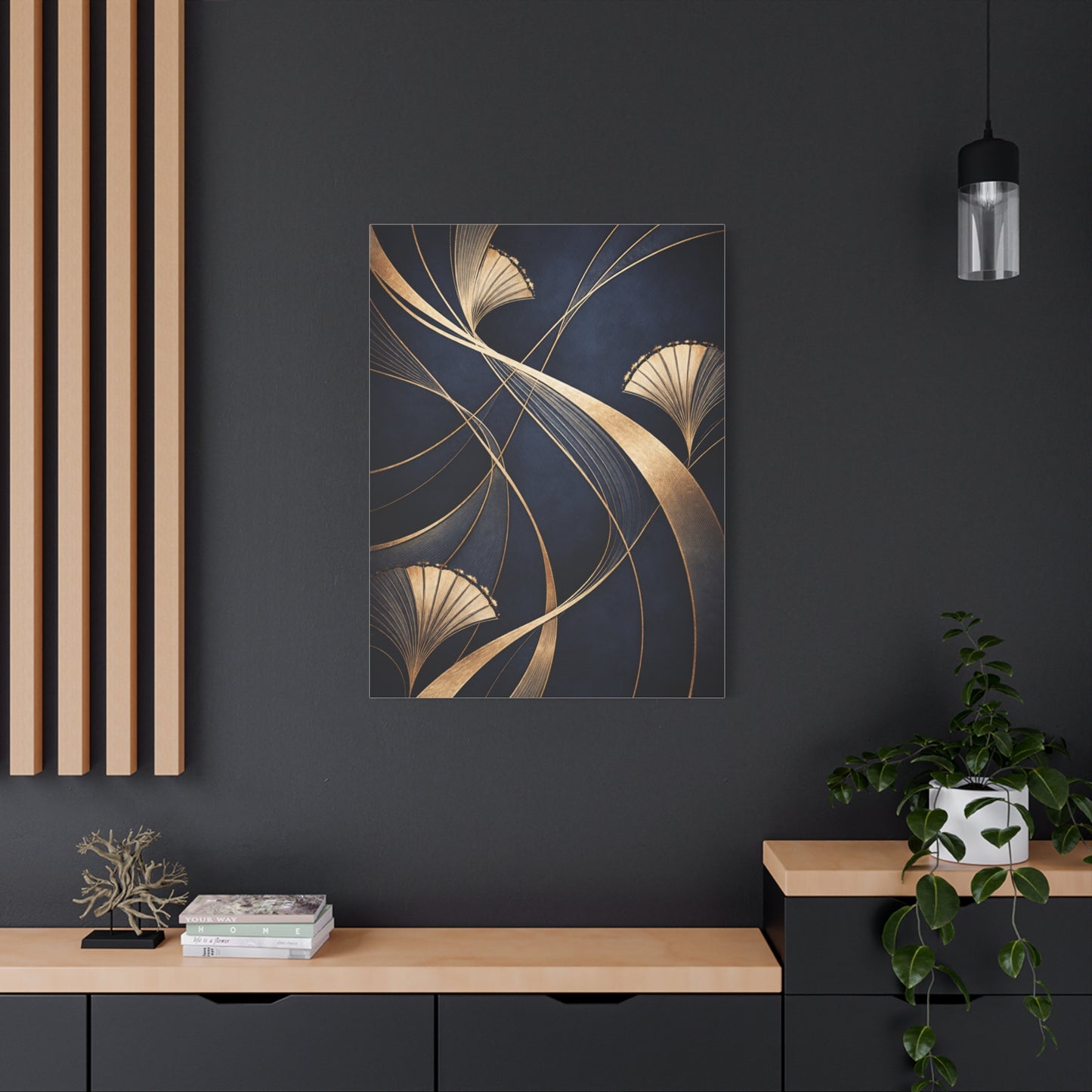 Art Deco Navy Gold Flow Wall Art & Canvas Print