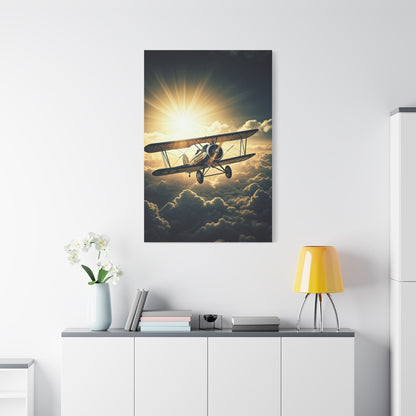 Sunlit Biplane Above the Clouds Wall Art & Canvas Prints