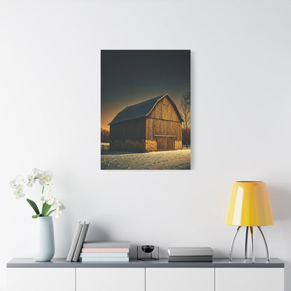 Winter Twilight Barn Landscape Wall Art & Canvas Prints