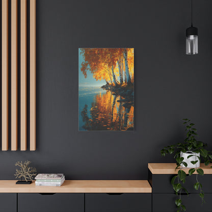 Golden Birch Autumn Lake Reflection Wall Art & Canvas Print