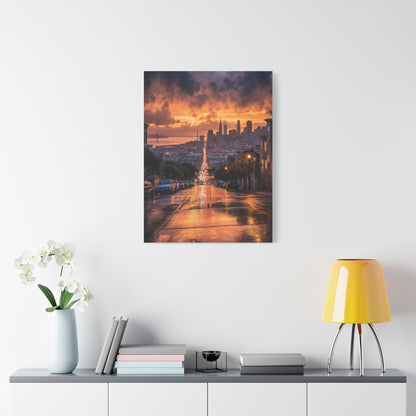 San Francisco Rainy Sunset Cityscape Wall Art & Canvas Print