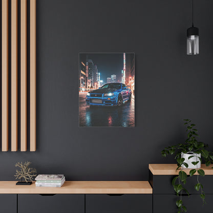 Nissan Skyline GT-R R34 City Rain Reflections Wall Art & Canvas Prints