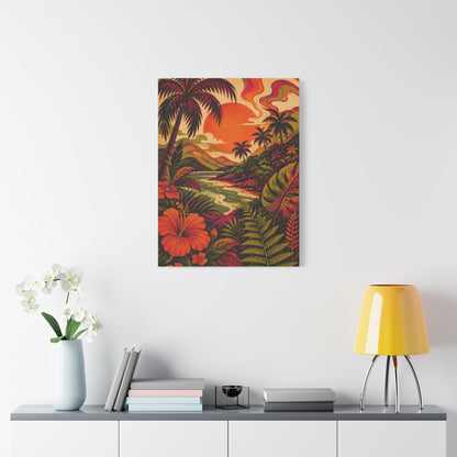 Vintage Tropical Valley Sunset Landscape Wall Art & Canvas Print