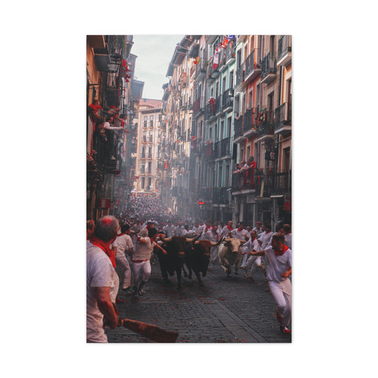 San Fermín Running of the Bulls Street Charge Wall Art & Canvas Print