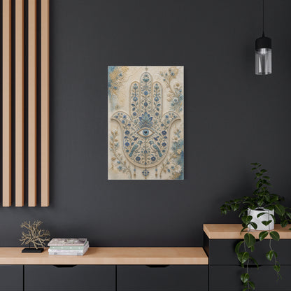 Blue Floral Hamsa Sacred Symbol Wall Art & Canvas Print