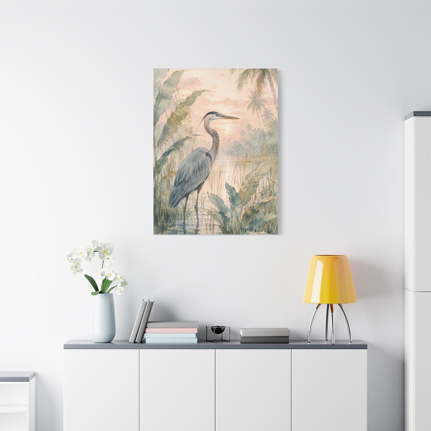 Soft Tropical Heron Marsh Landscape Tropical Wall Art & Canvas Print