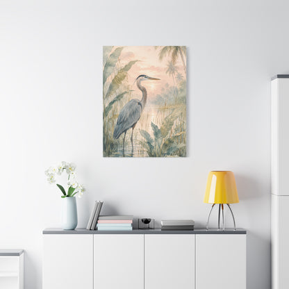 Soft Tropical Heron Marsh Landscape Tropical Wall Art & Canvas Print