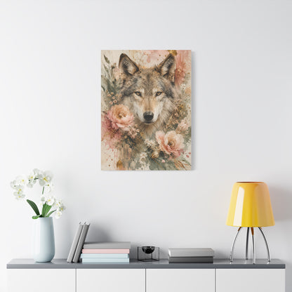 Boho Floral Wolf Portrait Blush Composition Wall Art & Canvas Print