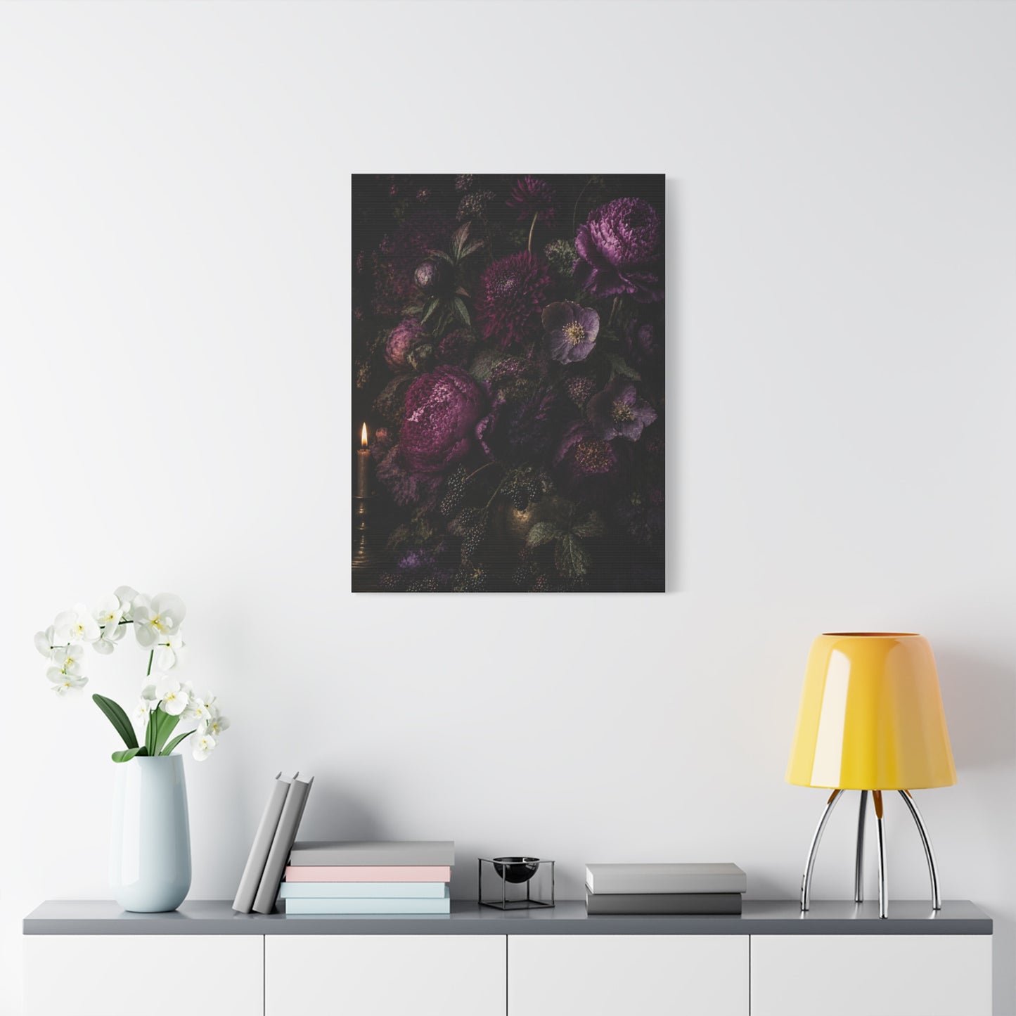Dark Floral Still Life Candlelight Wall Art & Canvas Print