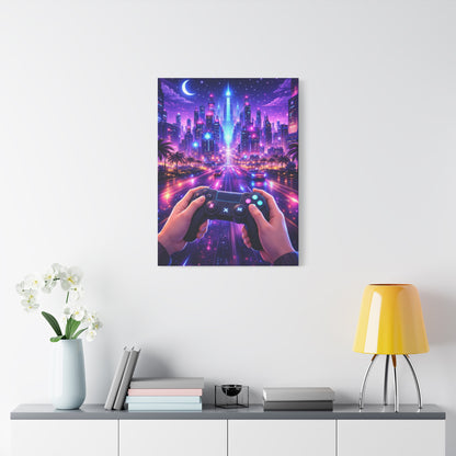 Cyberpunk Night Drive Gaming Scene Wall Art & Canvas Print