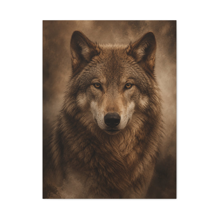 Warm-Toned Studio Wolf Portrait Wall Art & Canvas Print