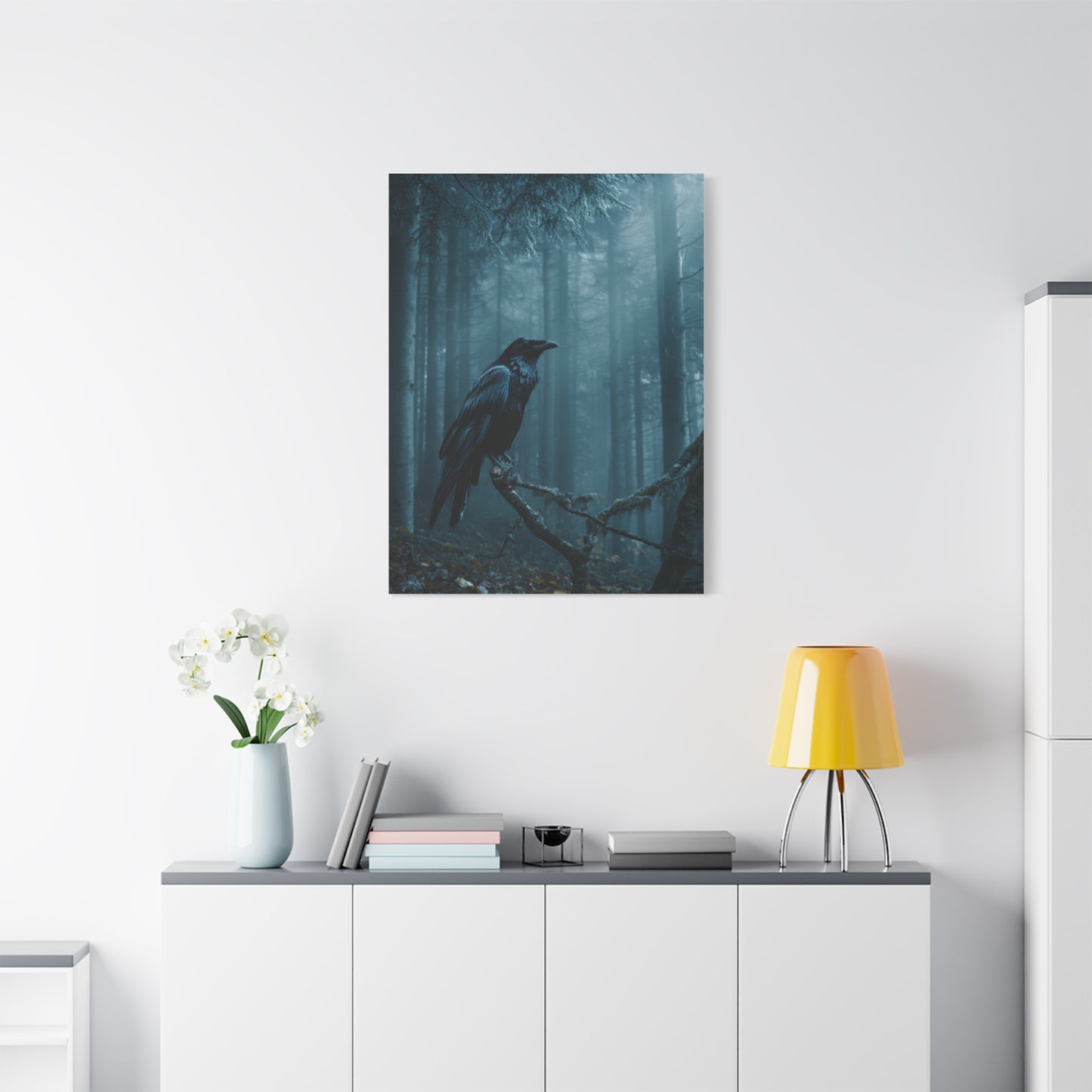 Raven in Twilight Pine Forest Wall Art & Canvas Print