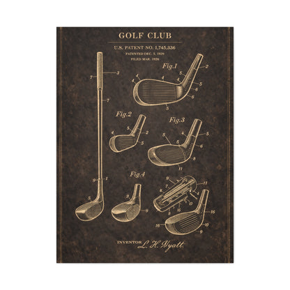 Antique Golf Club Patent Diagram Wall Art & Canvas Print