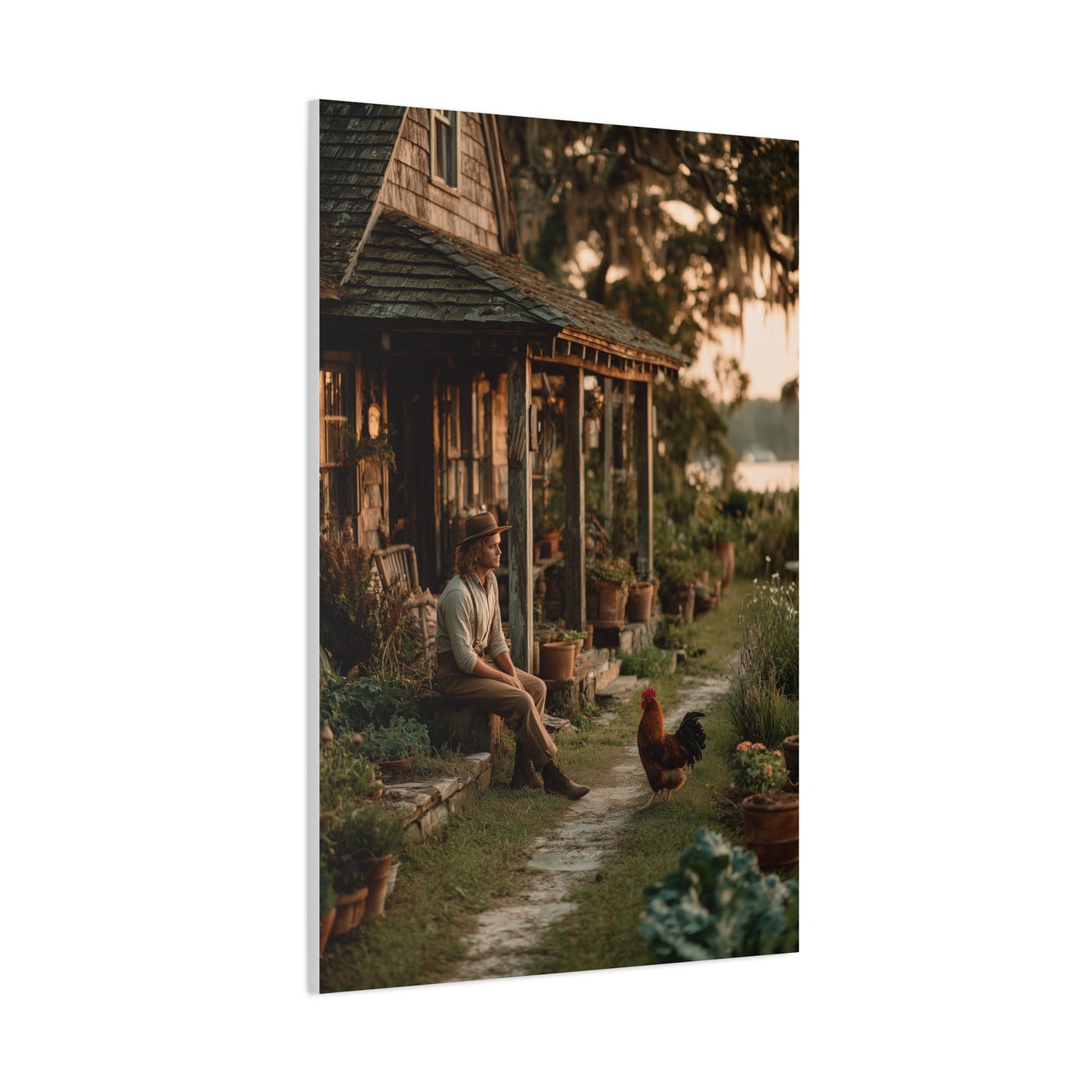 Farmhouse Porch Rooster Scene Wall Art & Canvas Print
