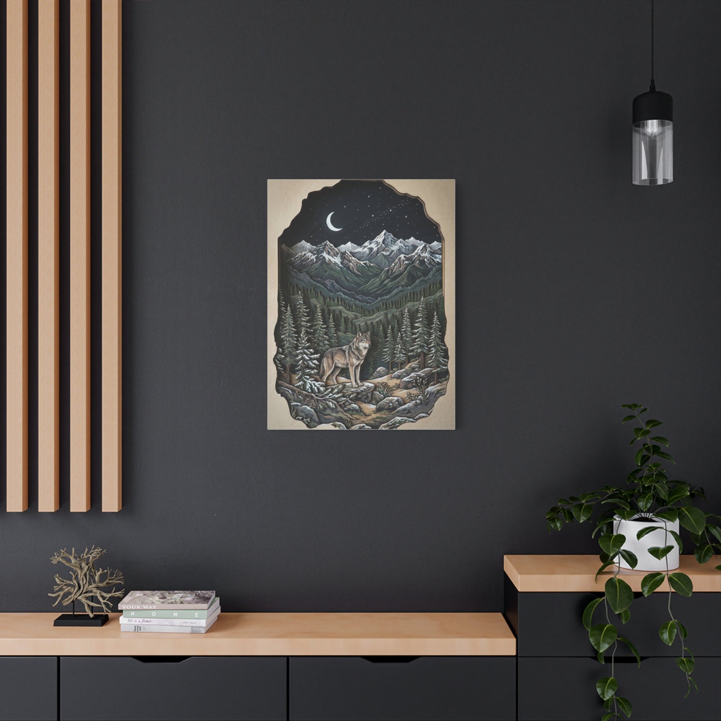 Night Forest Wolf Framed Relief Landscape Wall Art & Canvas Print