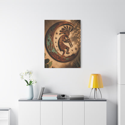 Kokopelli Crescent Moon Southwest Wall Art & Canvas Print