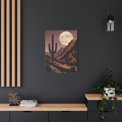 Desert Moonrise Cactus Landscape Wall Art & Canvas Print