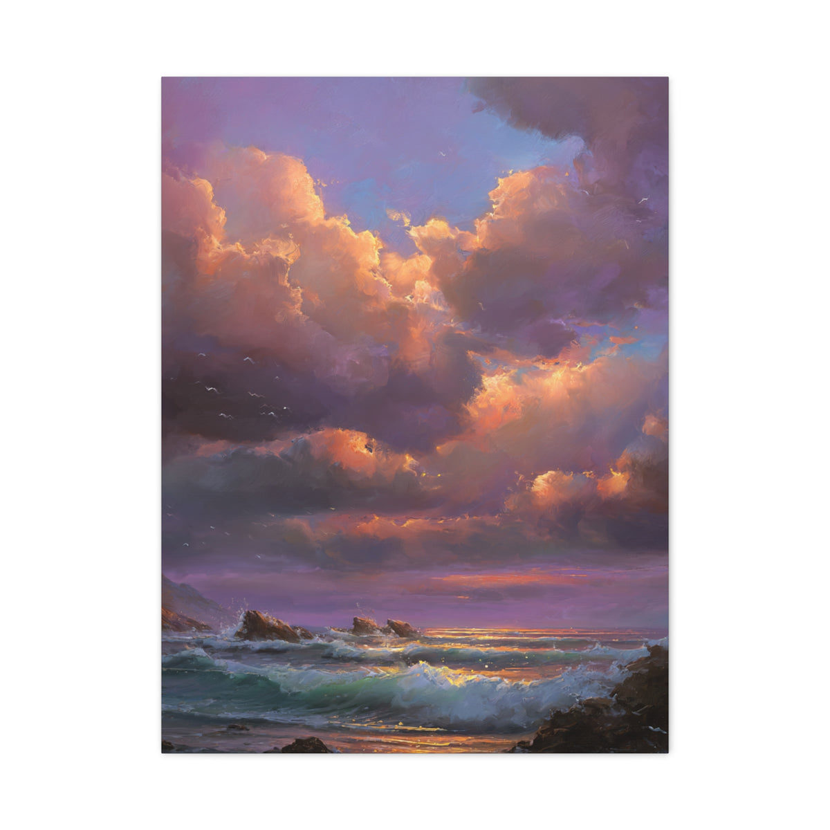 Painterly Coastal Sky and Rolling Waves Wall Art & Canvas Print