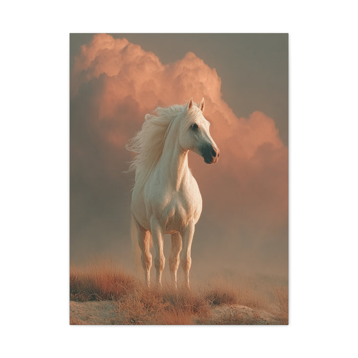 White Arabian Horse Golden Cloud Portrait Wall Art & Canvas Print