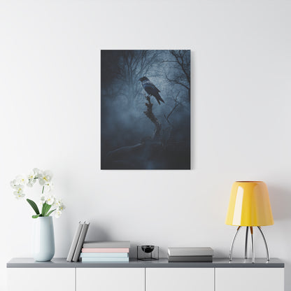 Solitary Raven on Twisted Branch Wall Art & Canvas Print