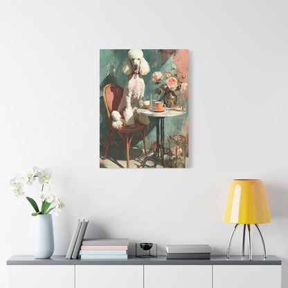 Paris Café Poodle with Roses Wall Art & Canvas Print