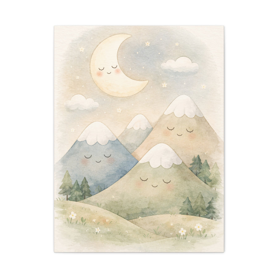 Moon & Sleepy Mountains Nursery Wall Art & Canvas Print