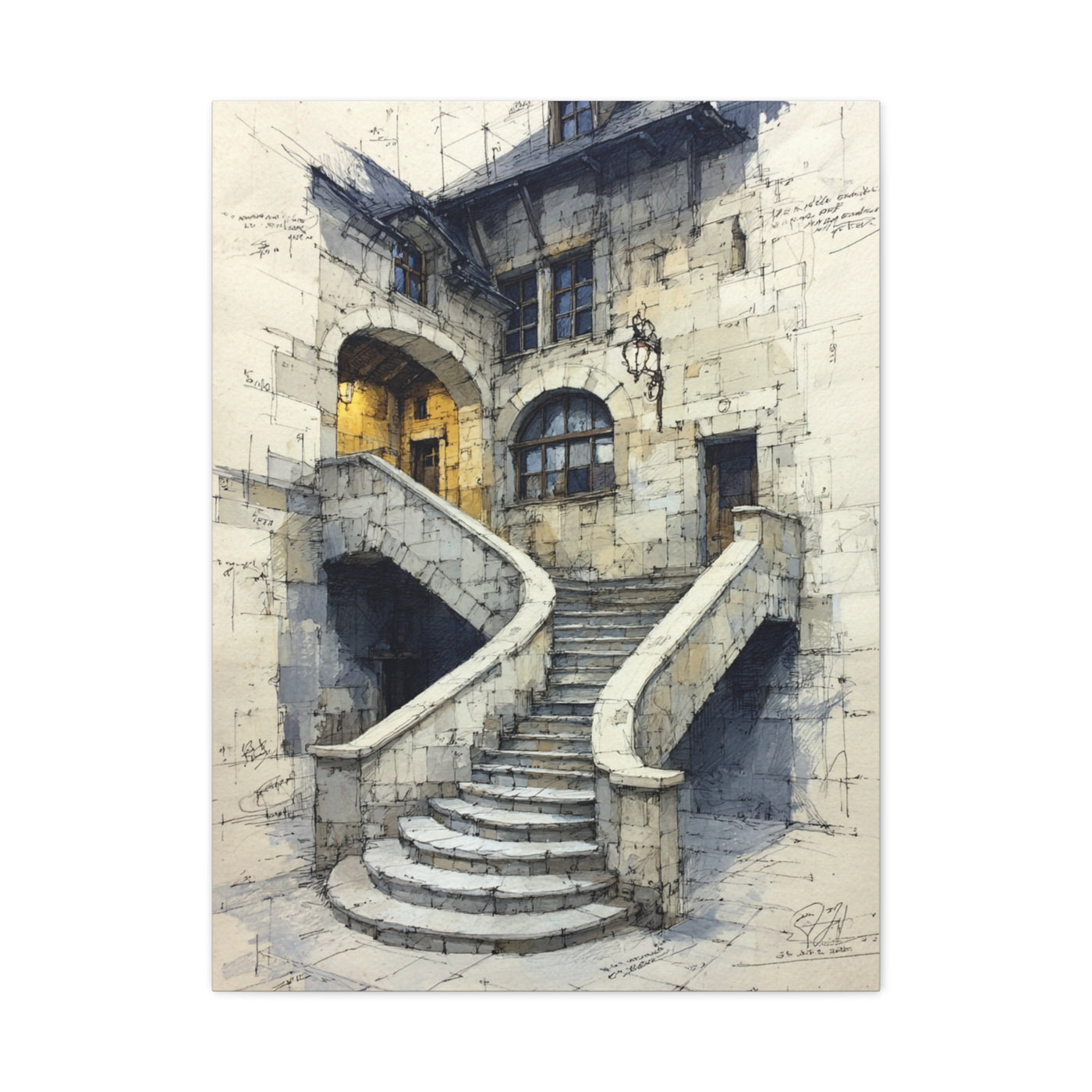 Architectural Staircase Sketch Wall Art & Canvas Print