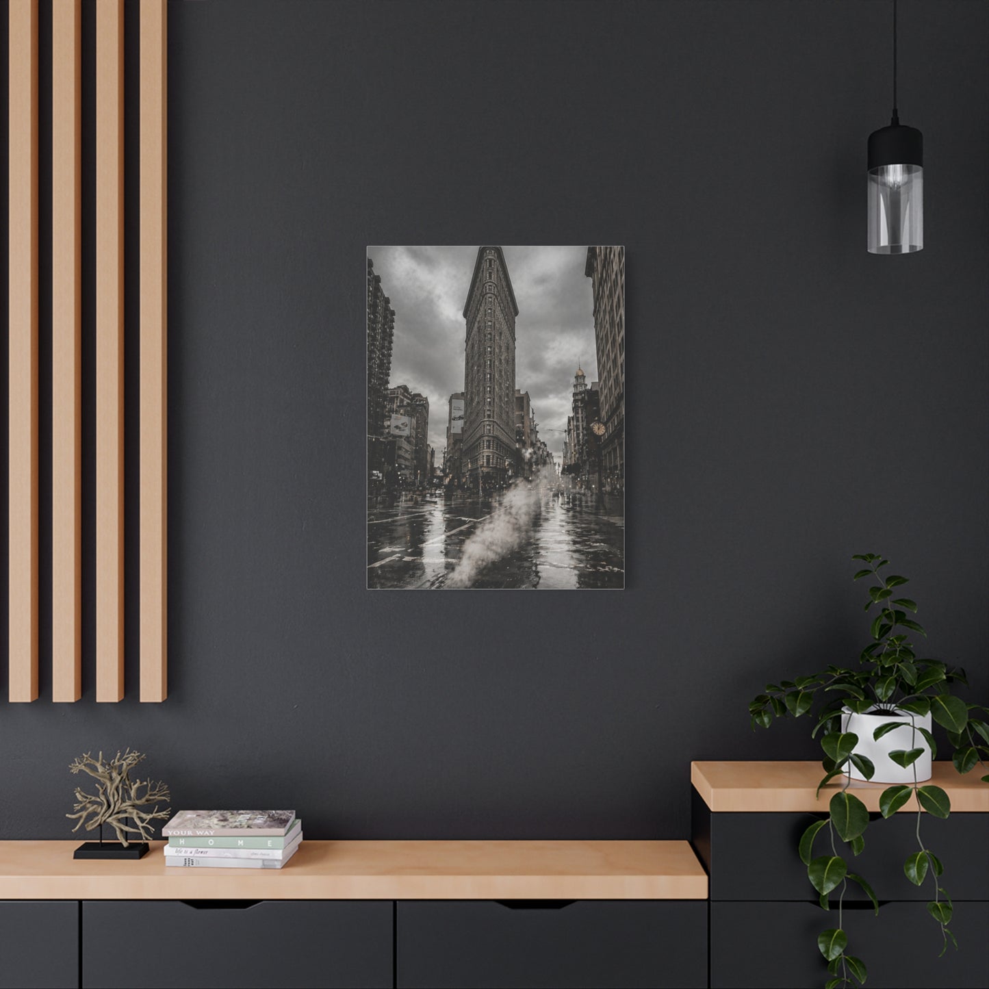 Flatiron Building Rainy Noir Wall Art & Canvas Print