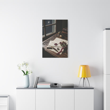 Moonlit Love Letter Writing Scene Wall Art & Canvas Print