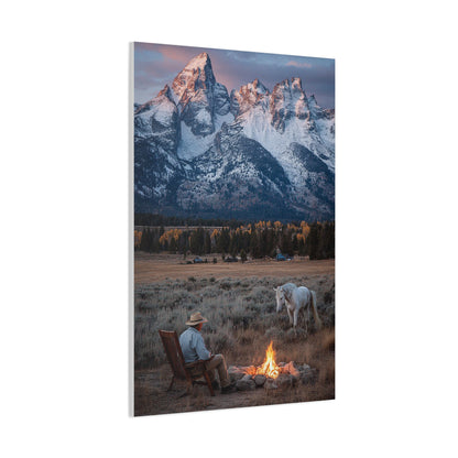 Lone Cowboy Walking Through Frontier Town Wall Art & Canvas Print