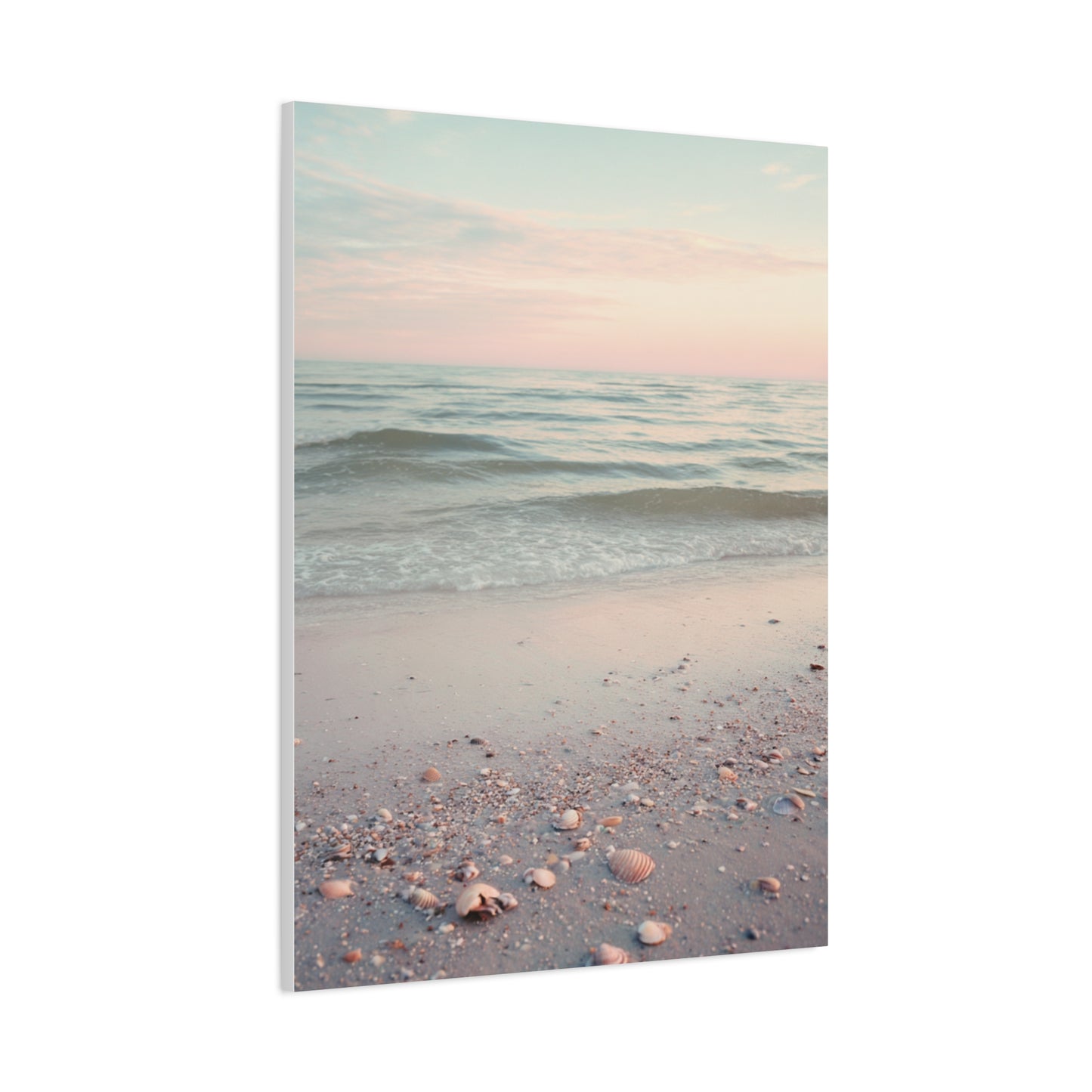 Pastel Sunrise Beach with Seashell Shore Wall Art & Canvas Print