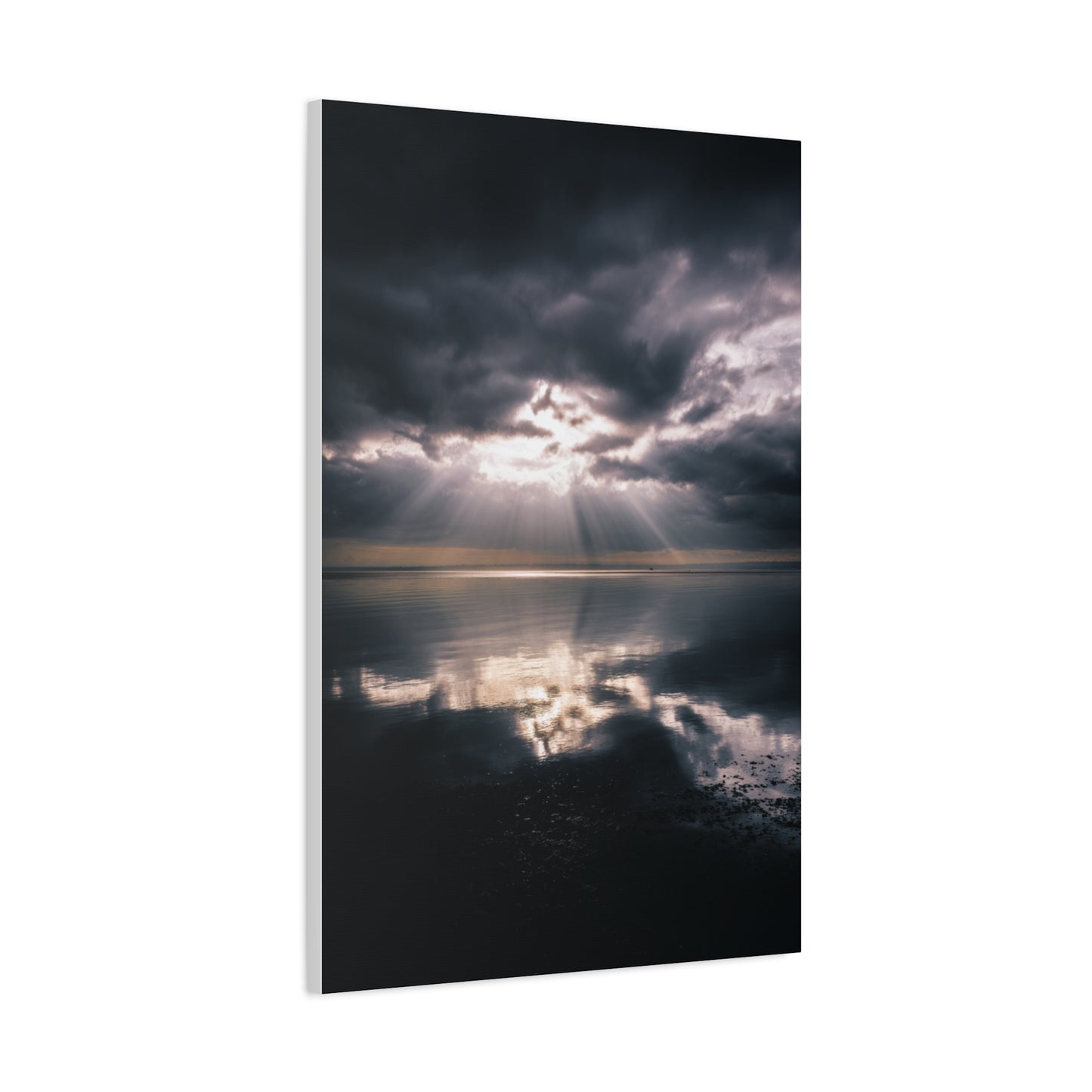 Dramatic Cloud Break Over Calm Ocean Horizon Wall Art & Canvas Print