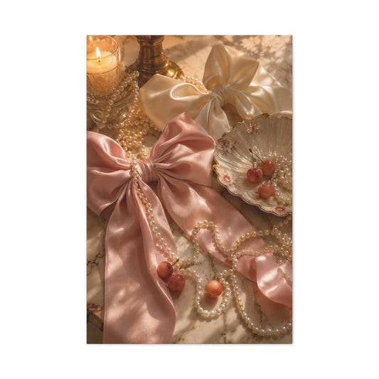Coquette Silk Bow & Pearl Still Life Wall Art & Canvas Print