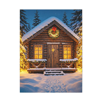 Cozy Snowy Christmas Cabin Among Pine Trees Wall Art & Canvas Print