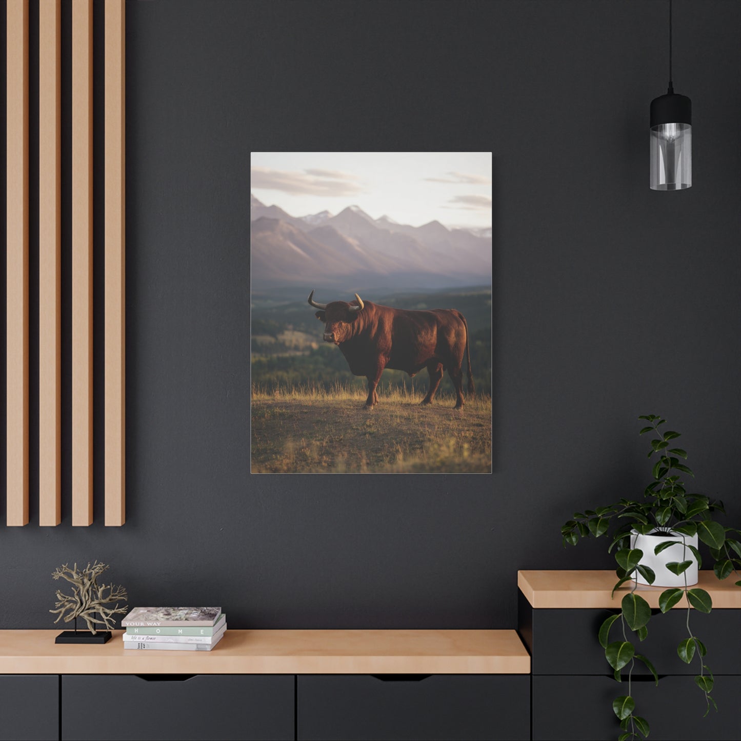 Mountain Ridge Bull Landscape Wall Art & Canvas Print