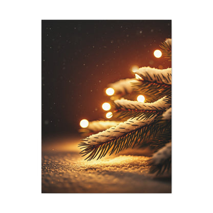 Snowy Pine Branch Fairy Lights Wall Art & Canvas Print