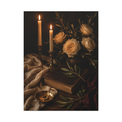 Romantic Candlelit Rose Still Life Wall Art & Canvas Print