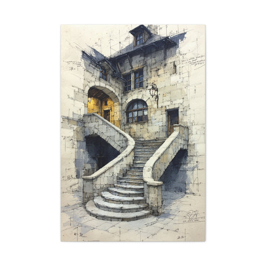 Architectural Staircase Sketch Wall Art & Canvas Print