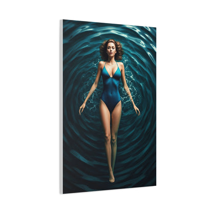 Woman Floating in Circular Blue Water Wall Art & Canvas Prints