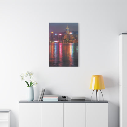 Hong Kong Skyline Rainy Neon Reflections Wall Art & Canvas Print