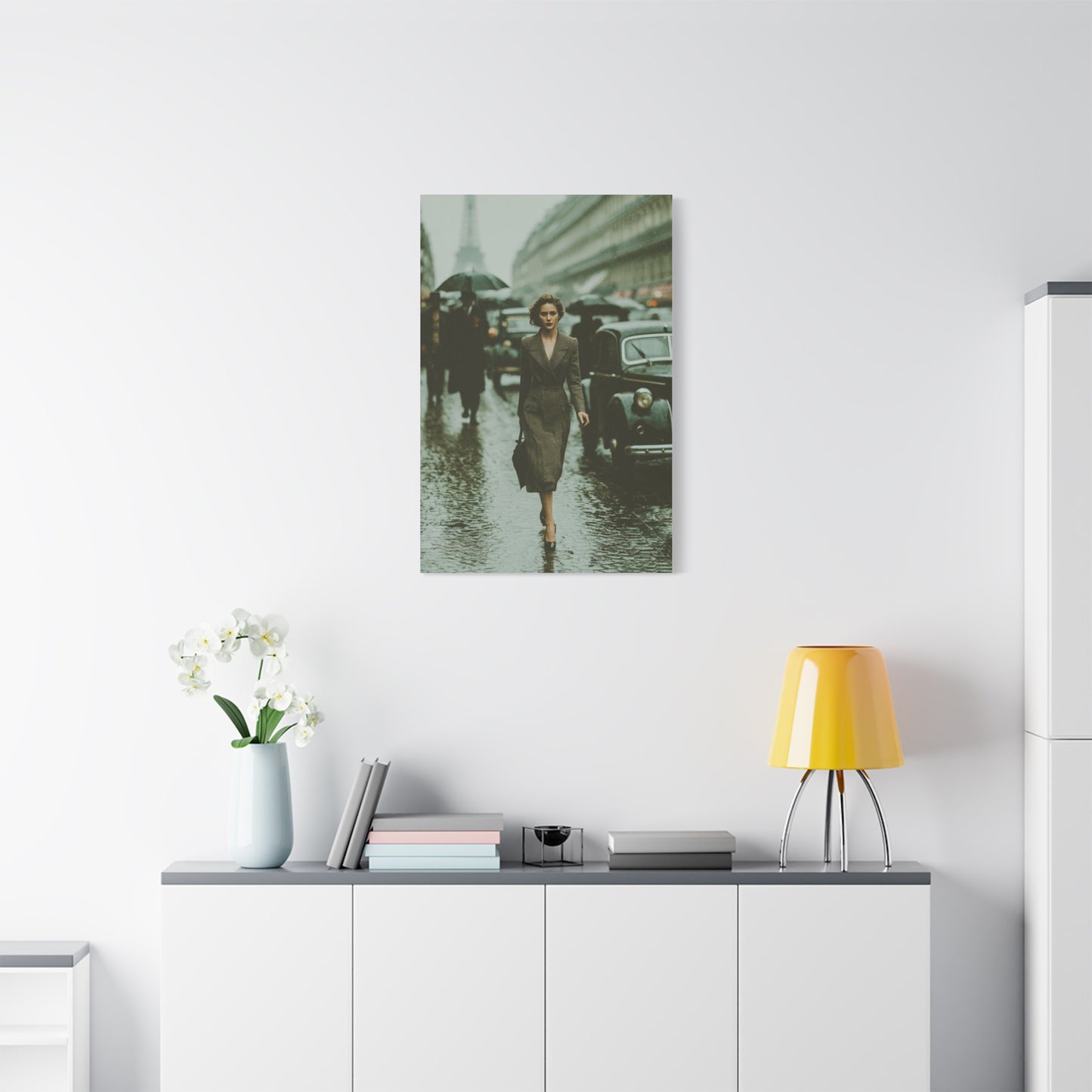 Parisian Rainy Street Elegance Wall Art & Canvas Print